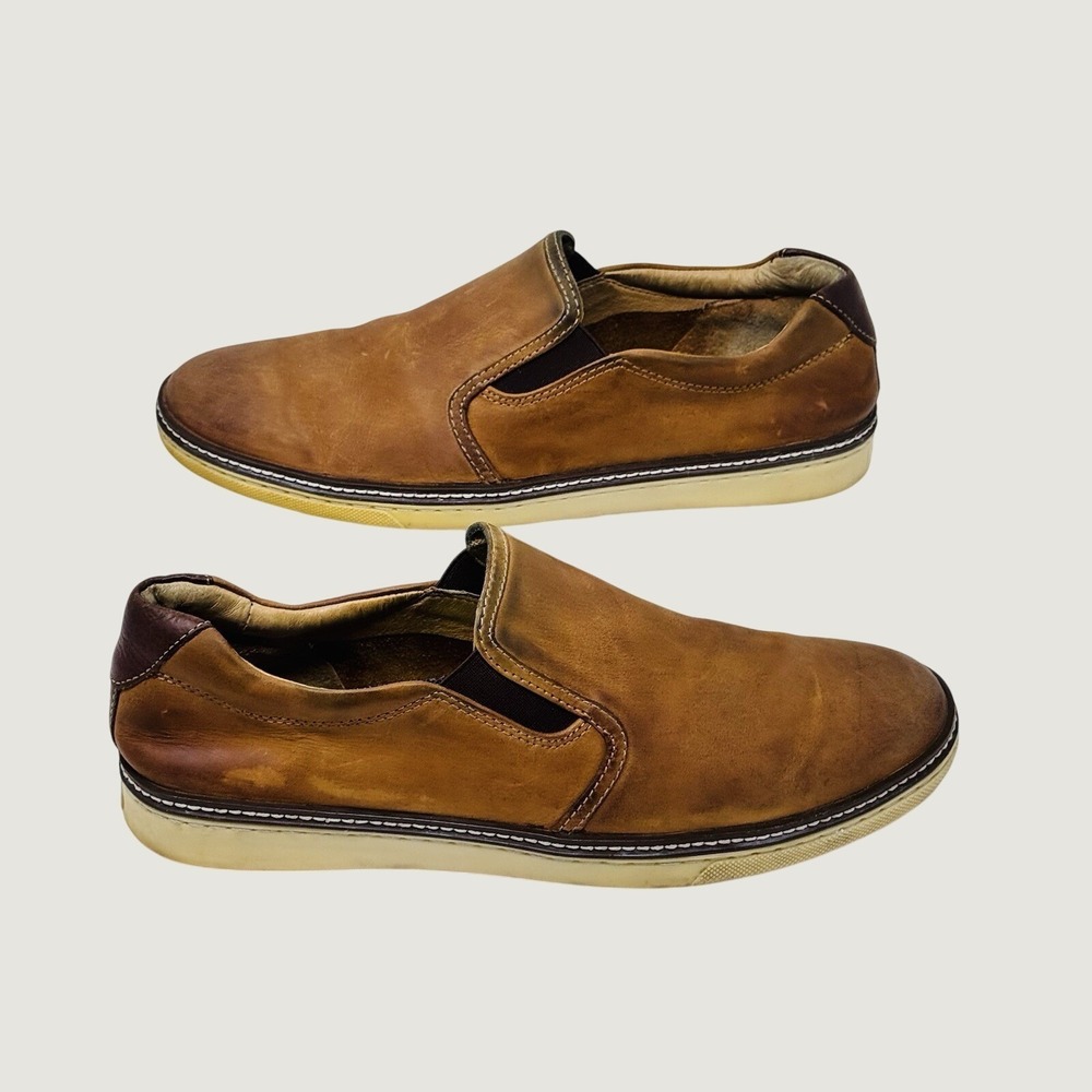 J&M Slip On Shoes‎ Mens 11.5M Brown Sheepskin Leather Casual Comfort Loafers